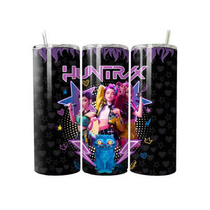 KPOP Demon Hunters GIRLS DERPY TIGER Anime Stainless 20oz TUMBLER CUP LID STRAW